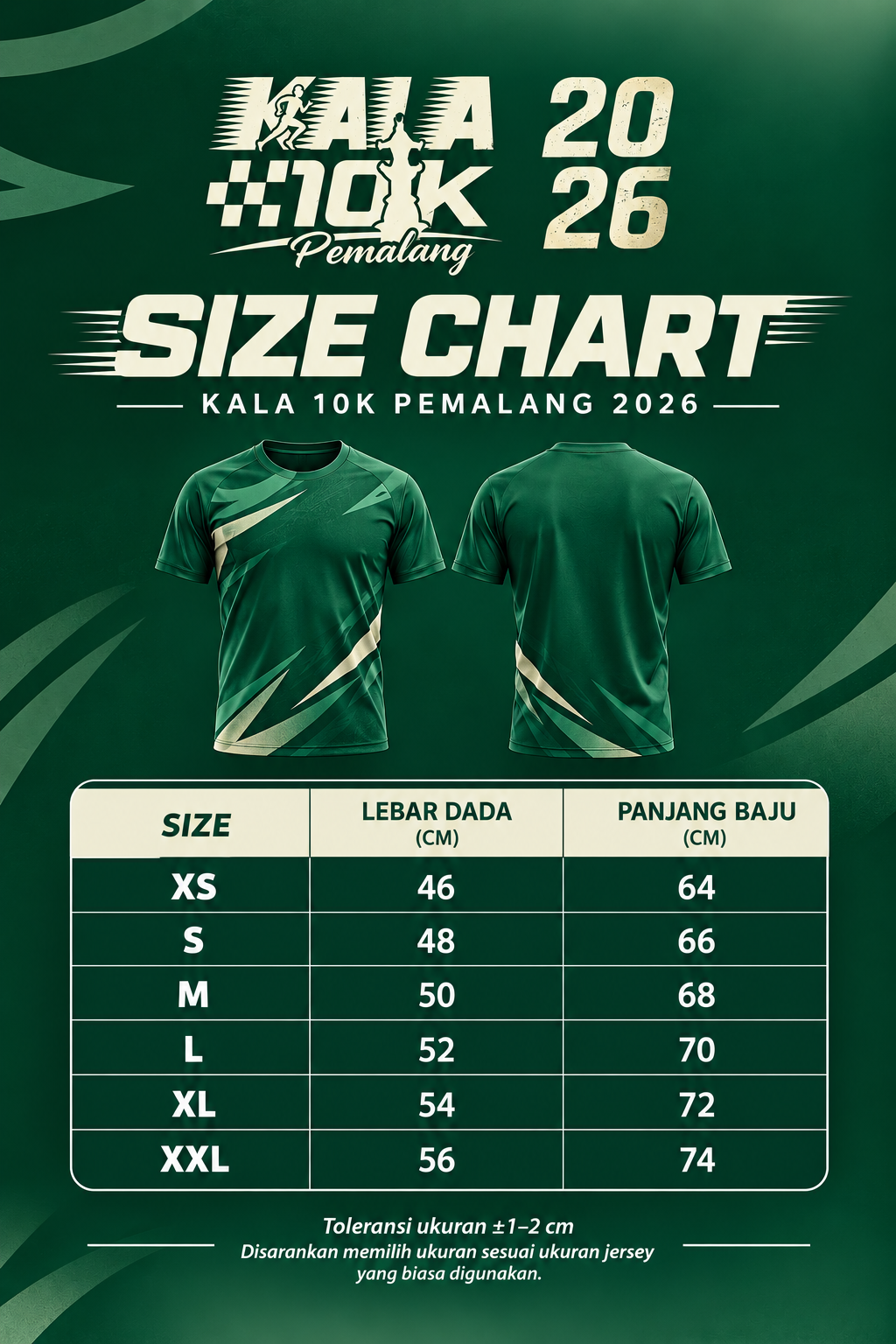 Size Chart Jersey KALA 10K